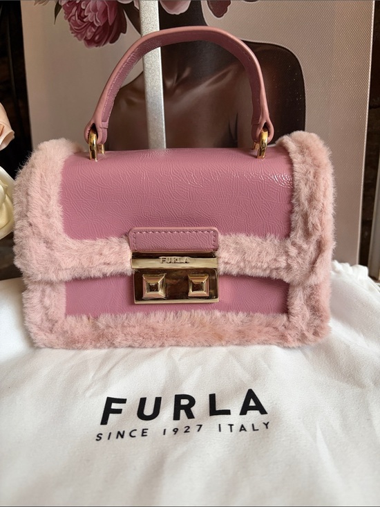Furla Handbags - Furla Pink Faux Fur Trim Satchel